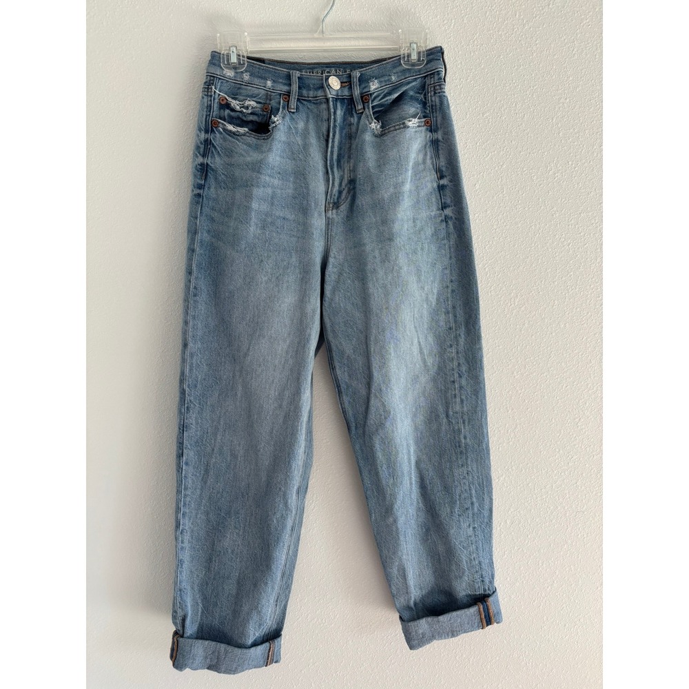 American Eagle Jeans Womens Size‎ 4 High Rise Wide Leg Baggy Light Wash Boho Y2K